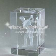 Cadeaux en cristal de gravure de laser du cube 3D pour des favens de golf Souvenior